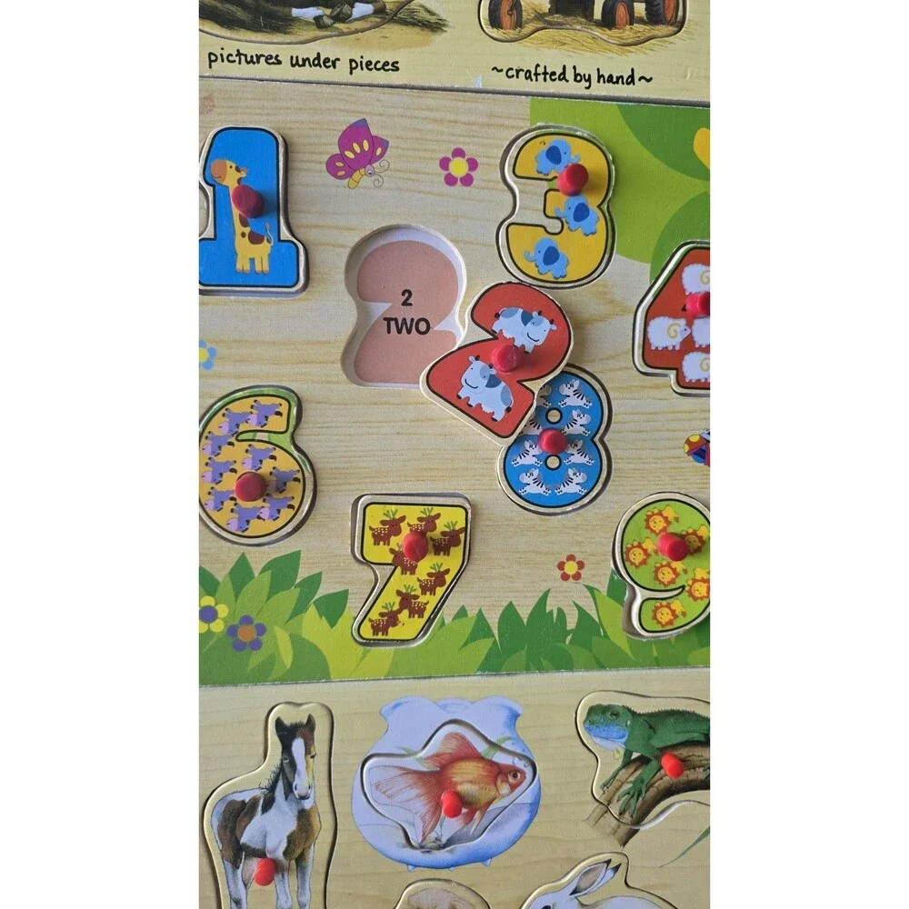 3 Quality Wooden Peg puzzles Animals & Numbers ~ Learning